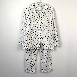 June Bloom Women's White Multicolor Polka Dot Fleece Pajama Set Size S New NWT